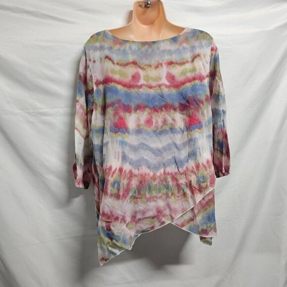 Click by Color Me Cotton V Neck Layered Top Blouse Women Size L Cupra Rayon - Picture 6 of 12